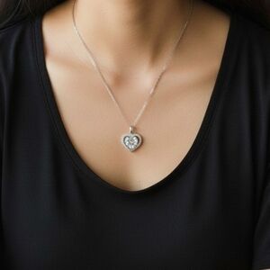 Moissanite & .925 Silver Heart Necklace NWT W/ GRA